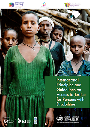 Titelblatt der Broschüre: International Principles and Guidelines on access to justice for persons with disabilities 