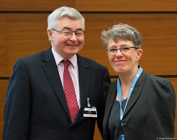 Gerard Quinn und Theresia Degener 2016 in Genf bei einer Anhörung im UN BRK-Ausschuss.(c) Nigel Kingston